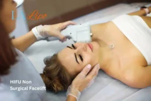 Woman having Hi-Fu to reduce wrinkles Scottish.