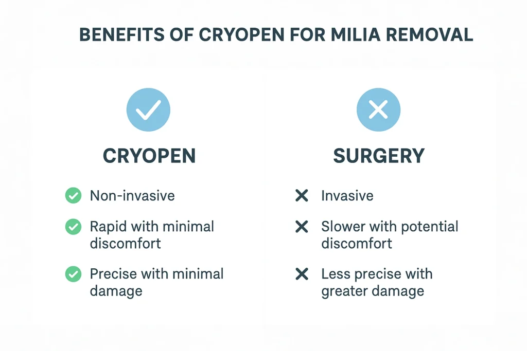 Benefits of cryopen for milia removal Scottish compared to surgical treatments.
