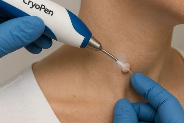 Person receiving cryotherapy Scottish for skin tag removal