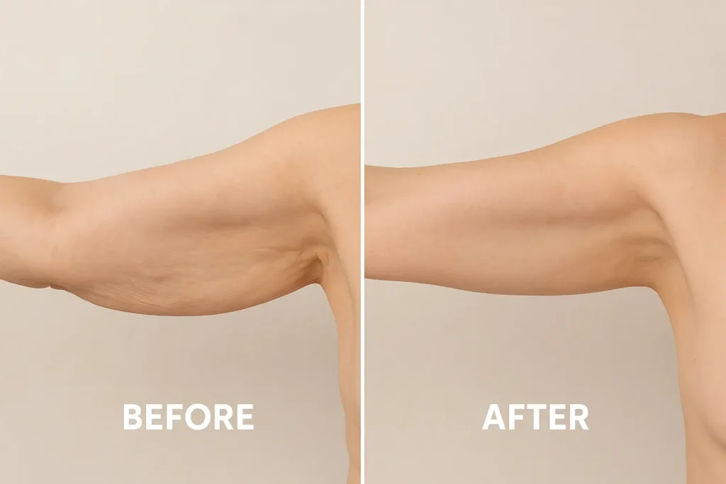 Picture of LA LIPO Scottish before and after results of skin tightening treatment on the upper arms.